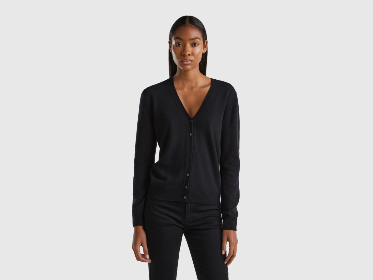 United Colors Of Black Cardigan Made Of Merino With V-Neck Black Female Benetton Womens KNITWEAR GOOFASH