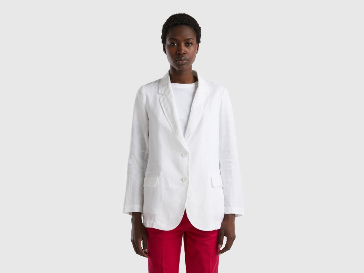 United Colors Of Blazer Made Of Pure Linen White Female Benetton Womens BLAZER GOOFASH