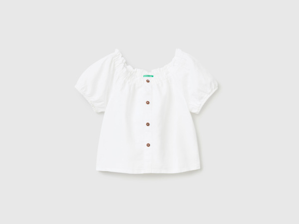 United Colors Of Blouse From Linen Mixture With Short Sleeves White Female Benetton Womens BLOUSES GOOFASH