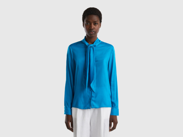 United Colors Of Blouse Made Of With Stitch Turquoise Female Benetton Womens BLOUSES GOOFASH