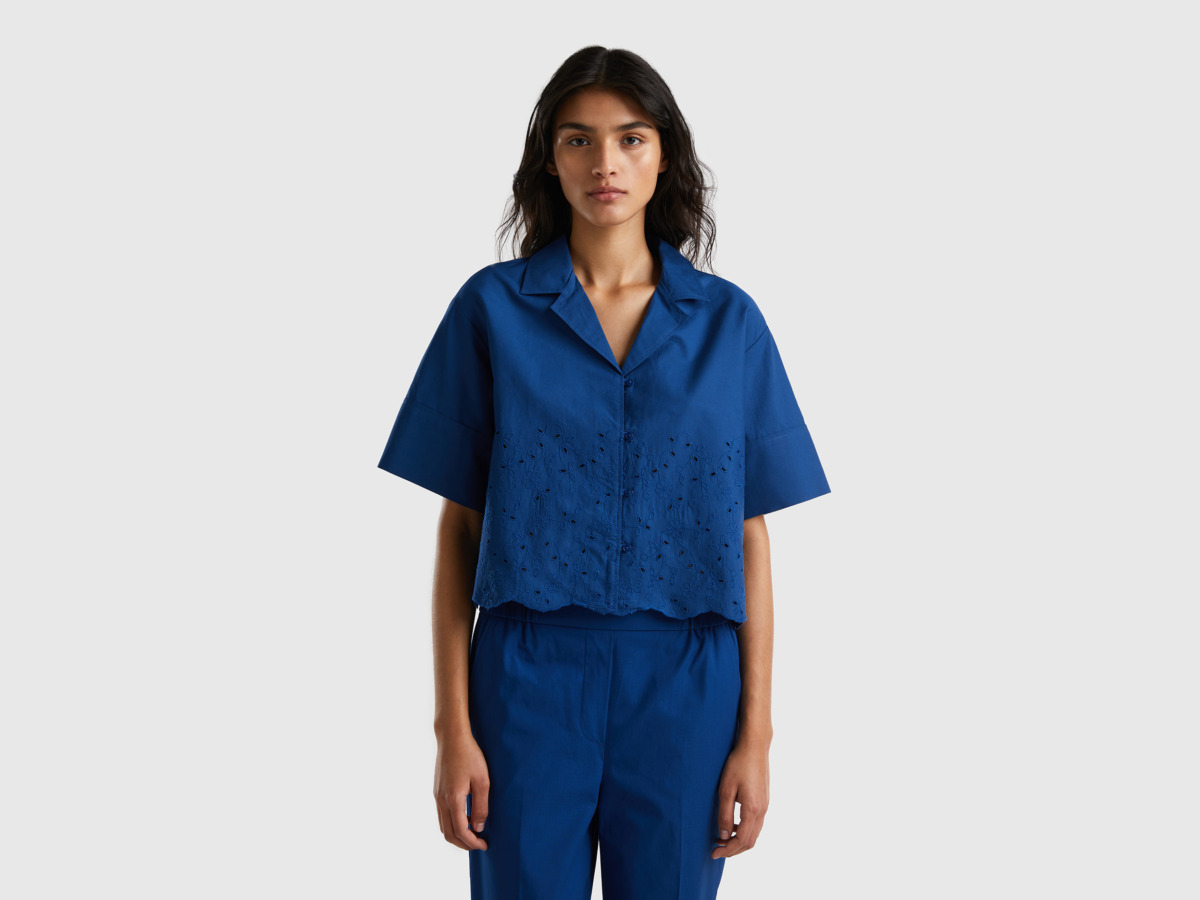 United Colors Of Blouse With Hole Embroidery Dark Blue Female Benetton Womens BLOUSES GOOFASH