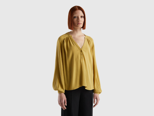 United Colors Of Blouse With Long Sleeves Mustard Yellow Female Benetton Womens BLOUSES GOOFASH