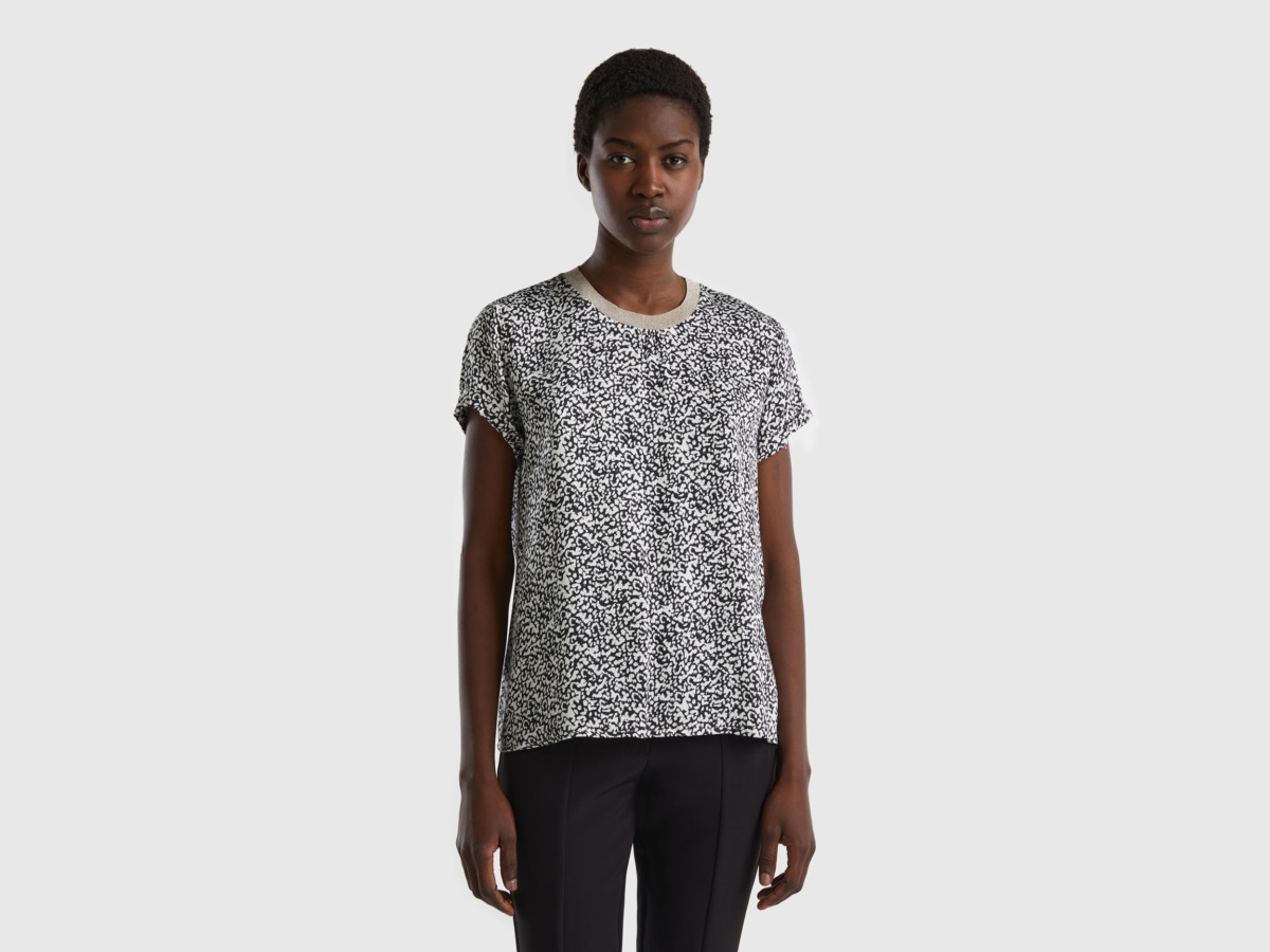 United Colors Of Blouse With Short Sleeves And Patterns Black Female Benetton Womens BLOUSES GOOFASH