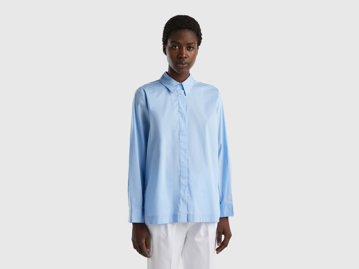United Colors Of Blouse With Slots On The Hem Pale Blue Female Benetton Womens BLOUSES GOOFASH