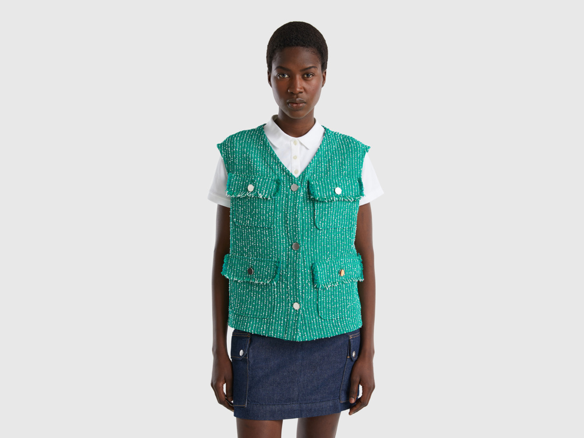 United Colors Of Bouclé Vest In Green Green Female Benetton Womens JACKETS GOOFASH