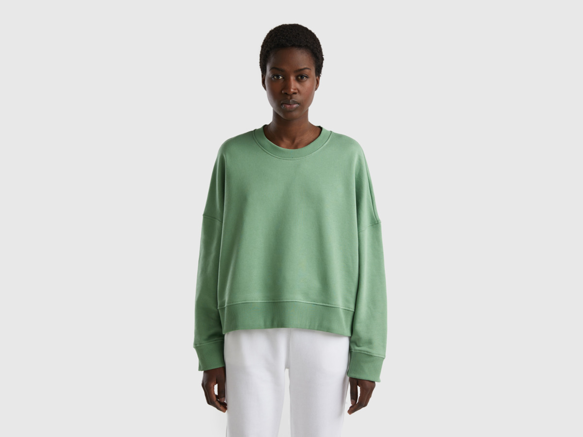 United Colors Of Boxy Fit Sweatshirt In Green Female Benetton Womens SWEATERS GOOFASH