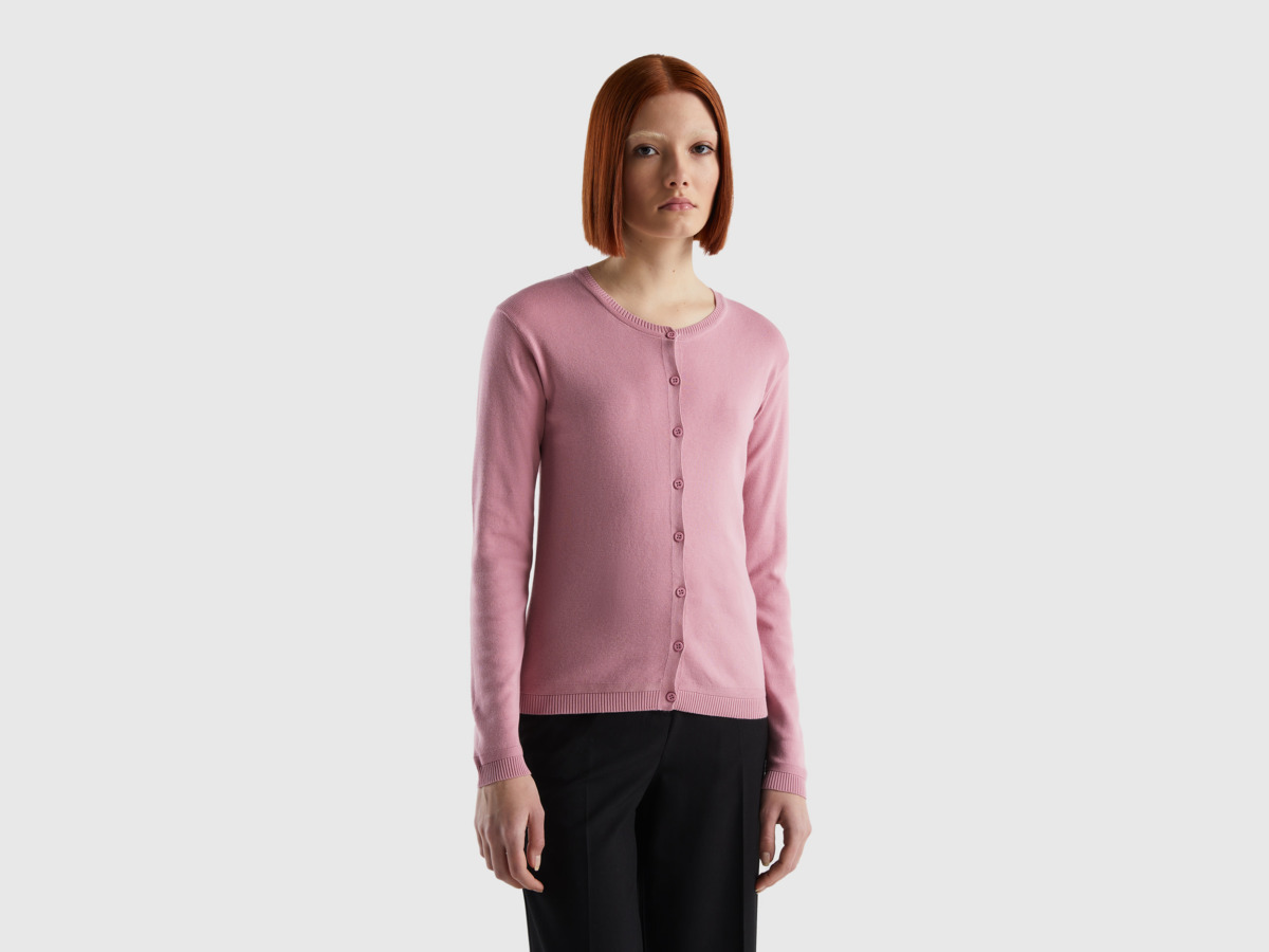 United Colors Of Cardigan With Round Excerpt Made Of Pure Pastel Pink Female Benetton Womens KNITWEAR GOOFASH