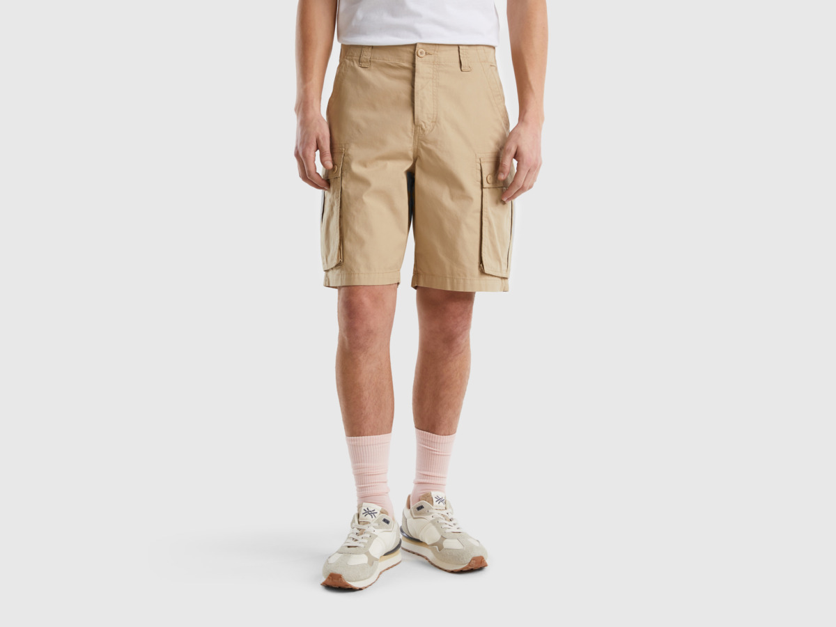 United Colors Of Cargo Bermuda Made Of Pure Beige Male Benetton Mens SHORTS GOOFASH