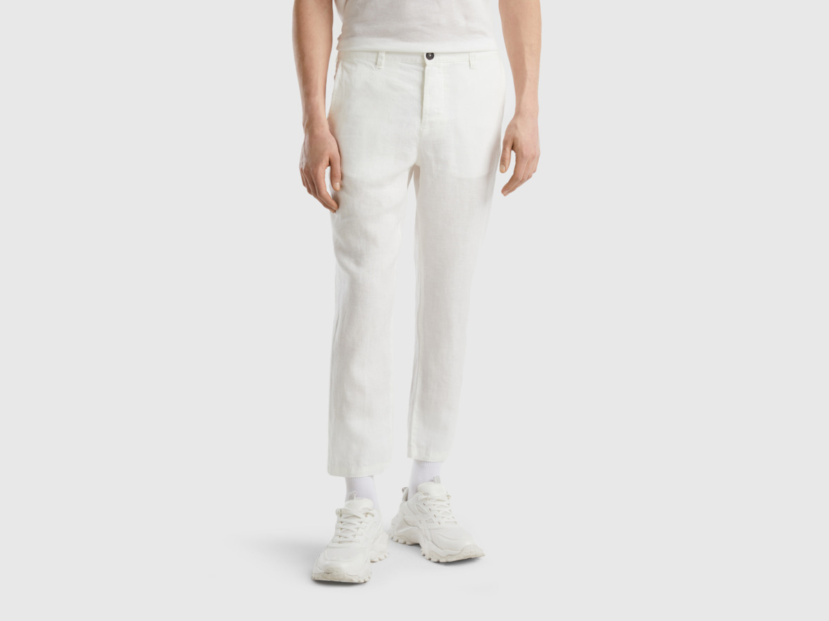 United Colors Of Chino Pose Made Of Pure Linen Cream White Male Benetton Mens TROUSERS GOOFASH