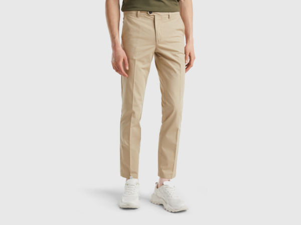 United Colors Of Chino Pose Slim Fit Made Of Light Beige Male Benetton Mens TROUSERS GOOFASH