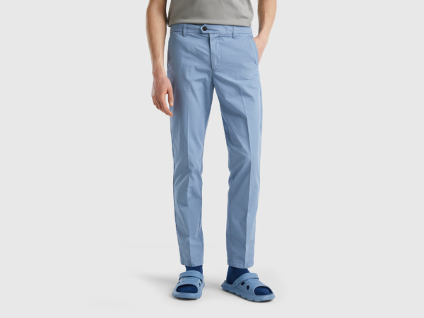 United Colors Of Chino Pose Slim Fit Made Of Light Pigeon Blue Male Benetton Mens TROUSERS GOOFASH