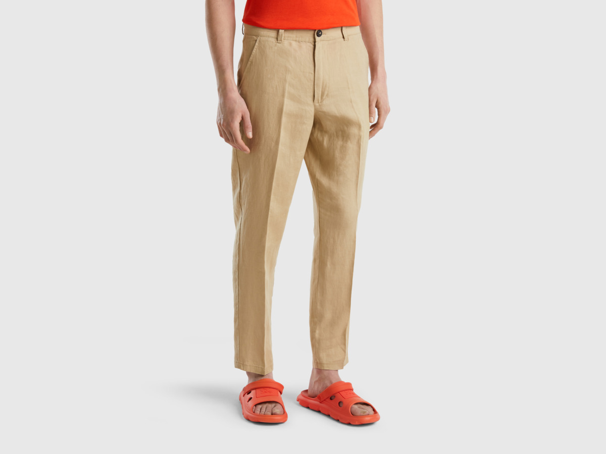 United Colors Of Chinos Made Of Pure Linen Beige Male Benetton Mens TROUSERS GOOFASH