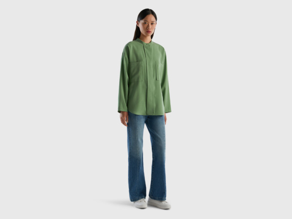 United Colors Of Comfort Fit Blouse With Bags Green Female Benetton Womens BLOUSES GOOFASH
