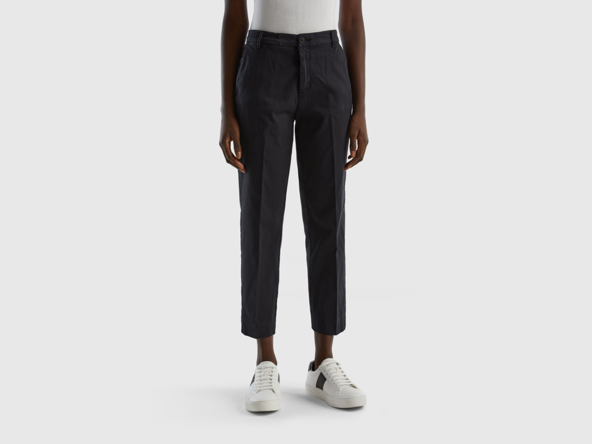 United Colors Of Croped Chinos Made Of Stretchy Black Female Benetton Womens TROUSERS GOOFASH