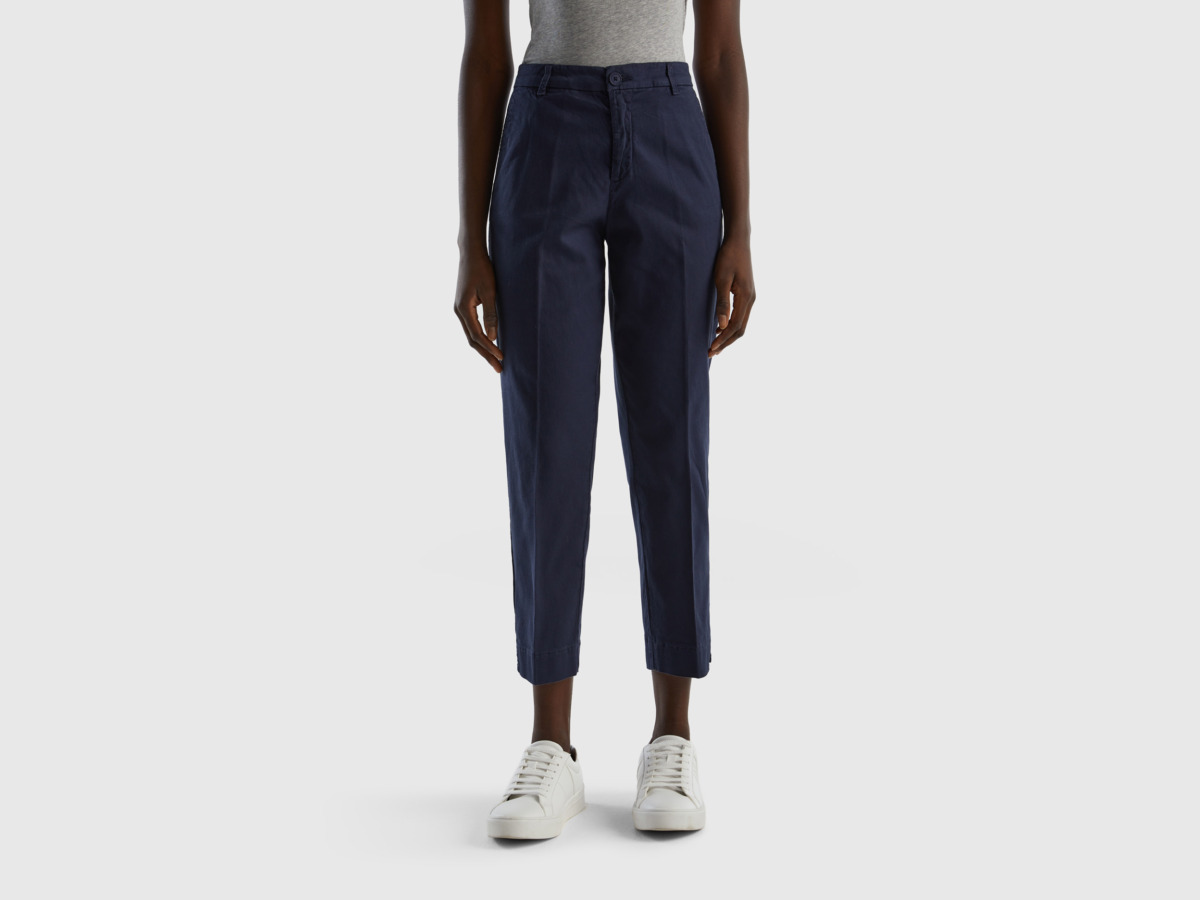 United Colors Of Croped Chinos Made Of Stretchy Dark Blue Female Benetton Womens TROUSERS GOOFASH