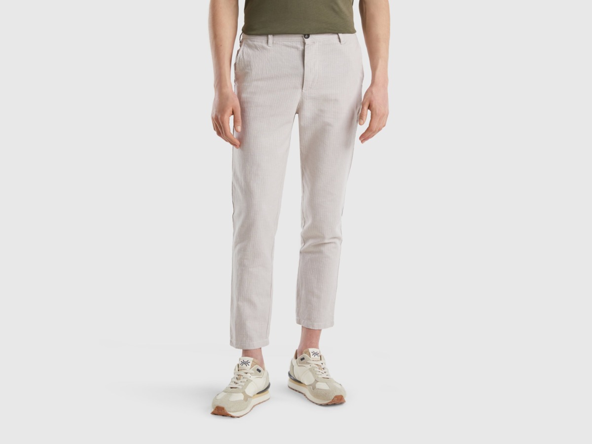 United Colors Of Cropped Chinos In Linen Mix Cream White Male Benetton Mens TROUSERS GOOFASH