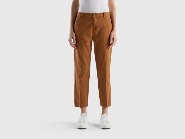 United Colors Of Cropped Chinos Made Of Stretchy Beige Female Benetton Womens TROUSERS GOOFASH