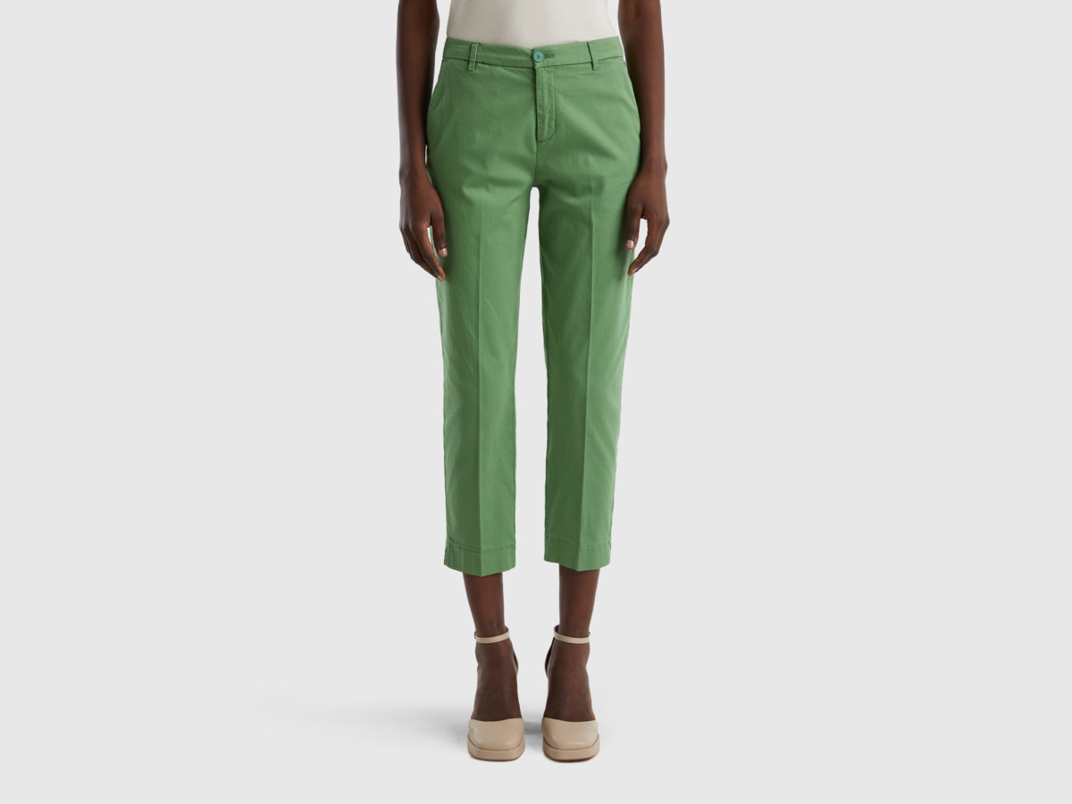 United Colors Of Cropped Chinos Made Of Stretchy Green Female Benetton Womens TROUSERS GOOFASH