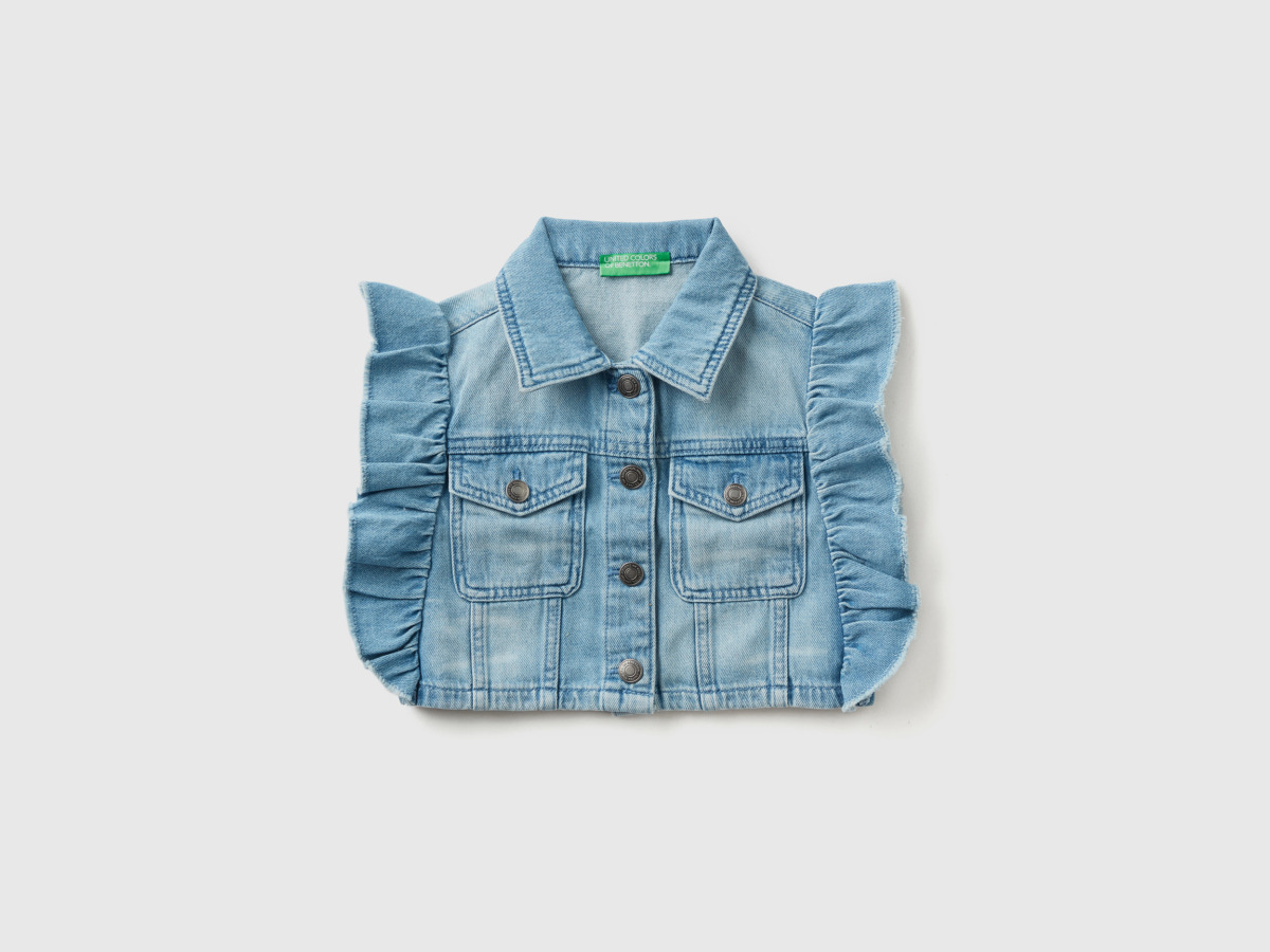 United Colors Of Cropped Jean Vest With Ruffles Light Blue Female Benetton Womens JACKETS GOOFASH