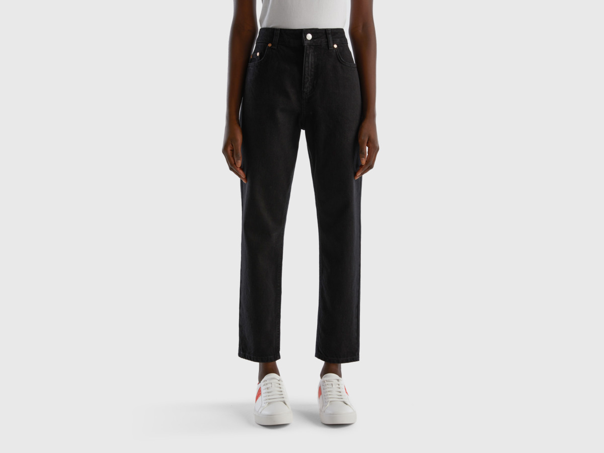 United Colors Of Cropped Jeans With High Waistband Black Female Benetton Womens JEANS GOOFASH