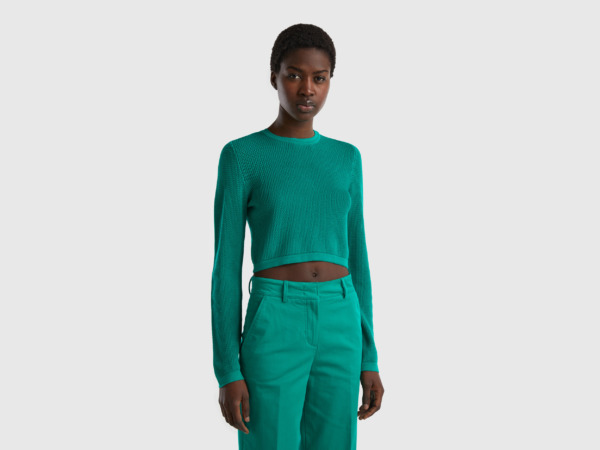 United Colors Of Cropped Sweater In Green Green Female Benetton Womens SWEATERS GOOFASH