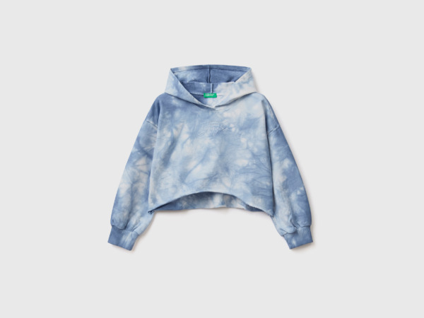 United Colors Of Cropped Sweatshirt With Batik Pattern Pigeon Blue Female Benetton Womens SWEATERS GOOFASH