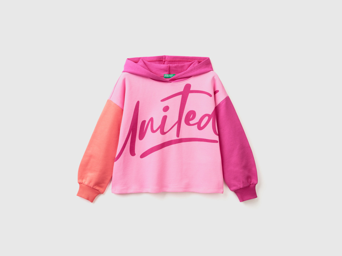 United Colors Of Cropped Sweatshirt With Hood Pink Female Benetton Womens SWEATERS GOOFASH