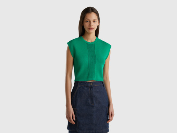 United Colors Of Cropped Top With Hole Pattern In Green Green Female Benetton Womens TOPS GOOFASH