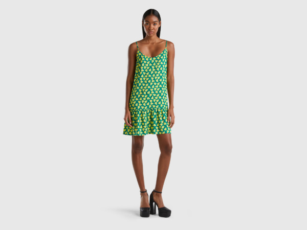 United Colors Of Dress In Green With Pear Pattern Green Female Benetton Womens DRESSES GOOFASH