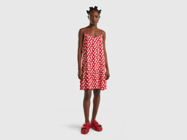 United Colors Of Dress In Red With Pear Pattern Red Female Benetton Womens DRESSES GOOFASH