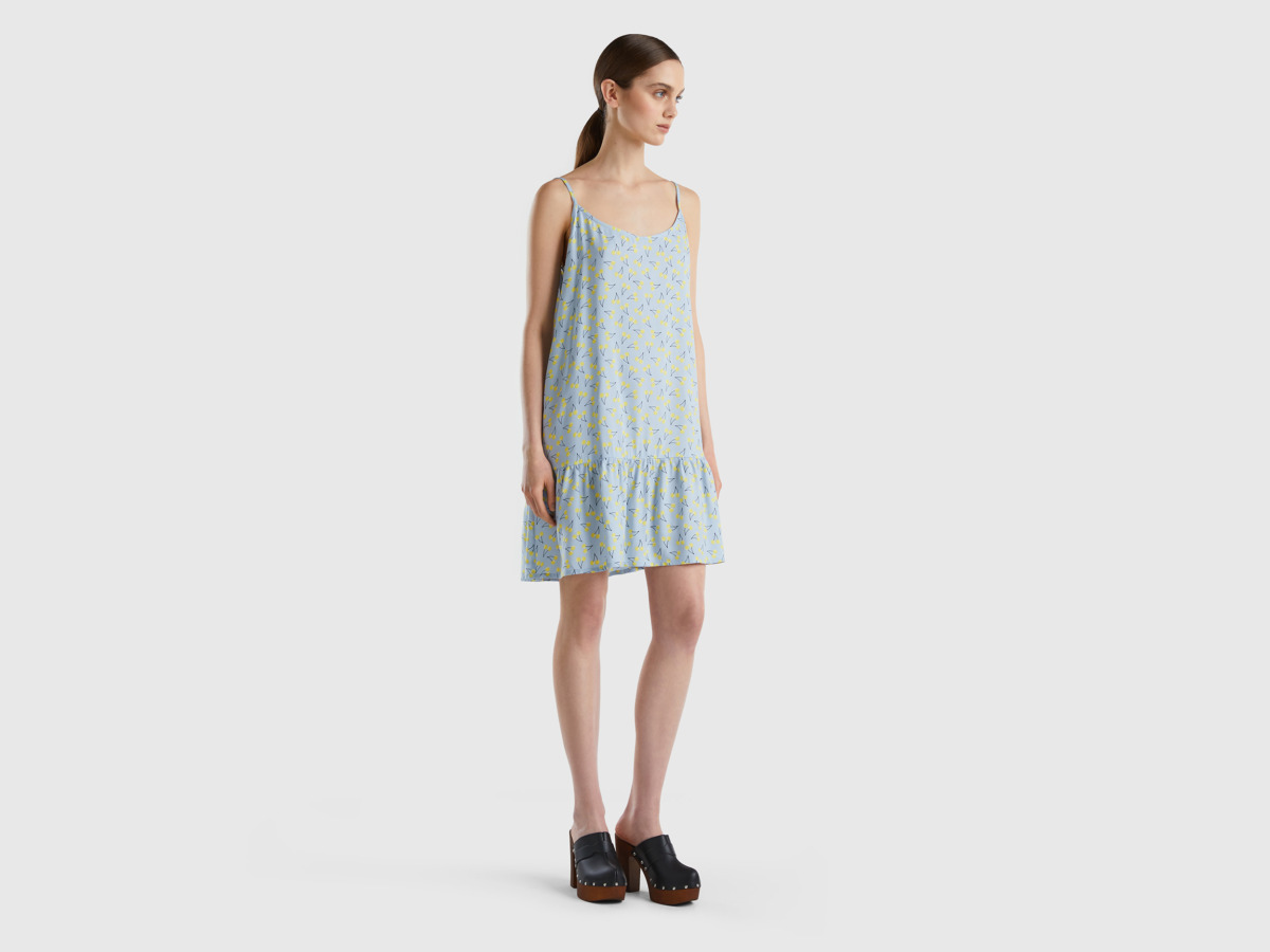 United Colors Of Dress In Sky Blue With Cherry Pattern Pale Blue Female Benetton Womens DRESSES GOOFASH