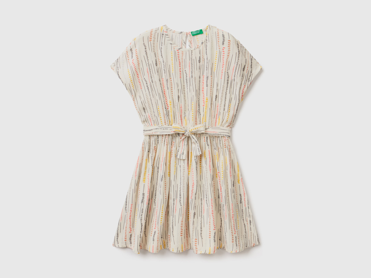 United Colors Of Dress Made Of Sustainable With Pattern Cream White Female Benetton Womens DRESSES GOOFASH
