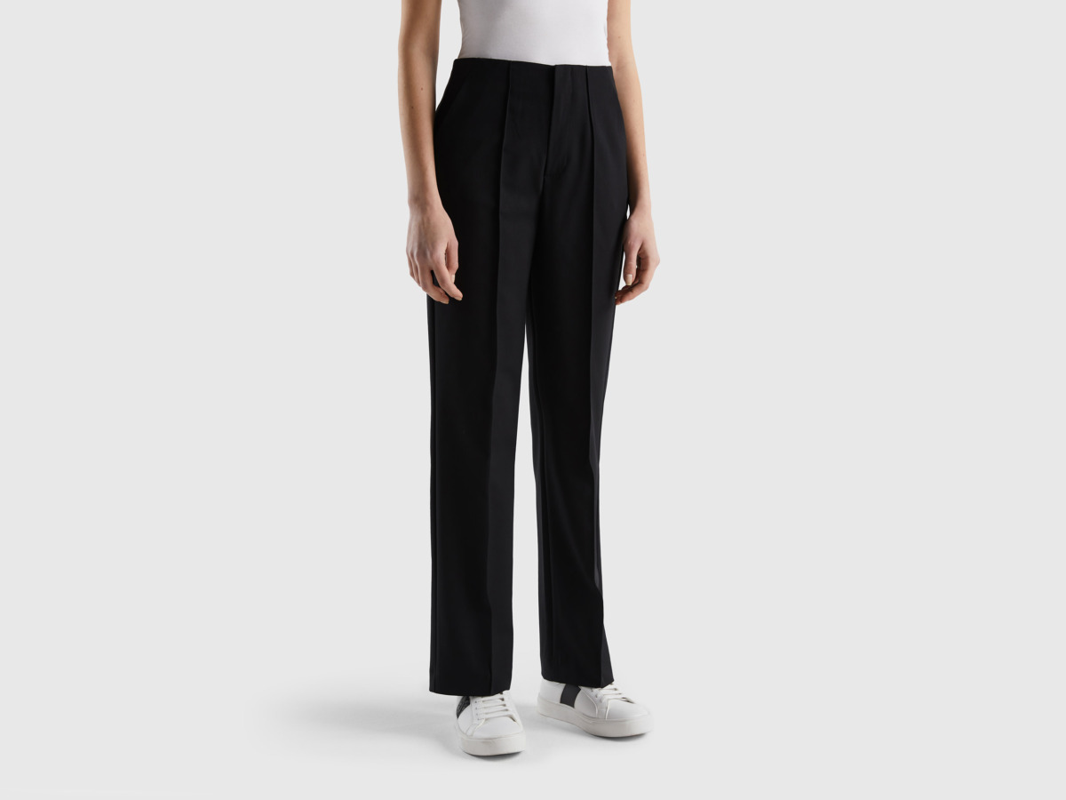 United Colors Of Especially Trousers With High Waistband Black Female Benetton Womens TROUSERS GOOFASH