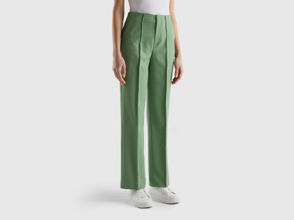 United Colors Of Especially Trousers With High Waistband Green Female Benetton Womens TROUSERS GOOFASH
