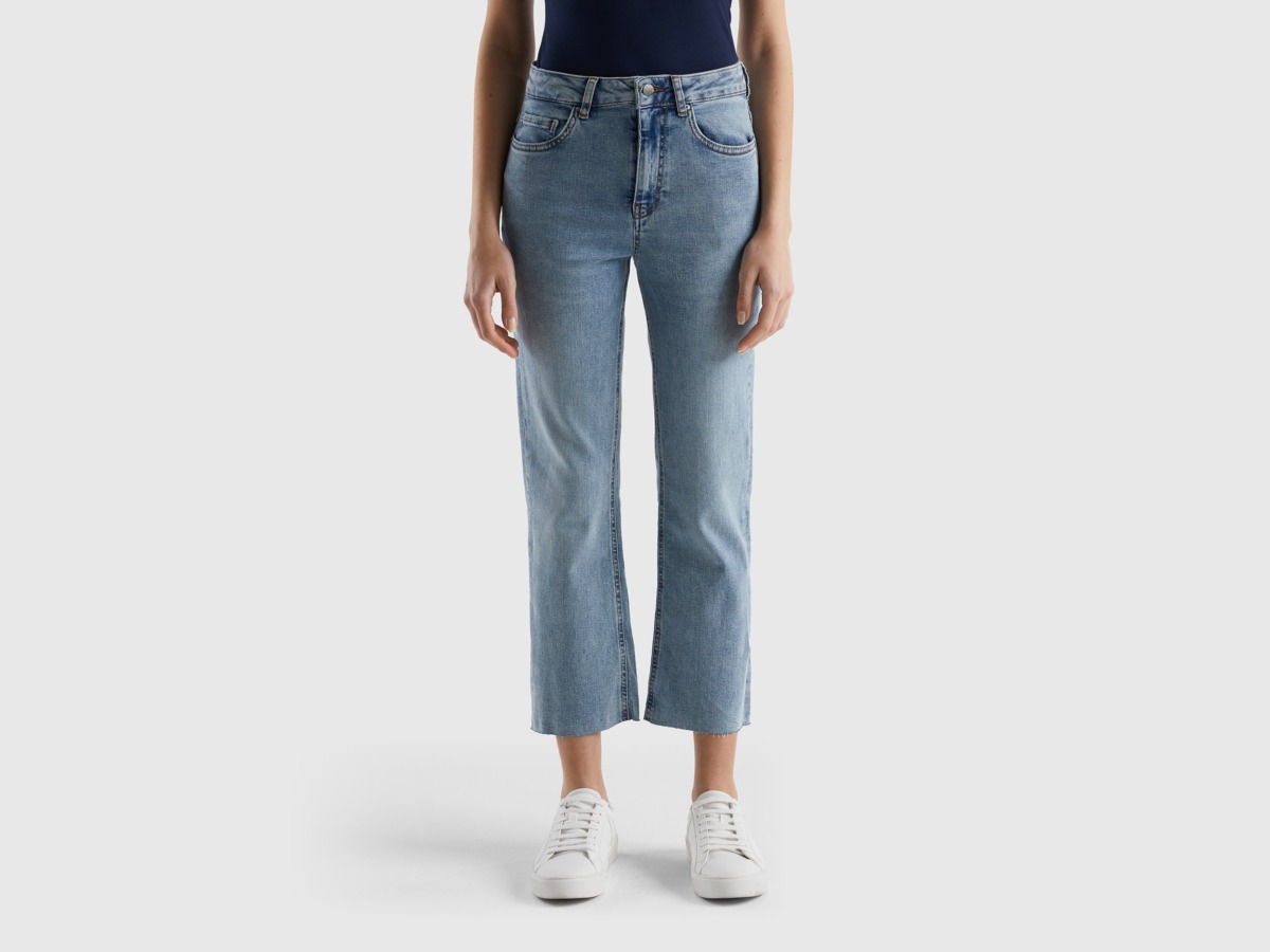 United Colors Of Five Pocket Jeans With Cropped Length Pale Blue Female Benetton Womens JEANS GOOFASH
