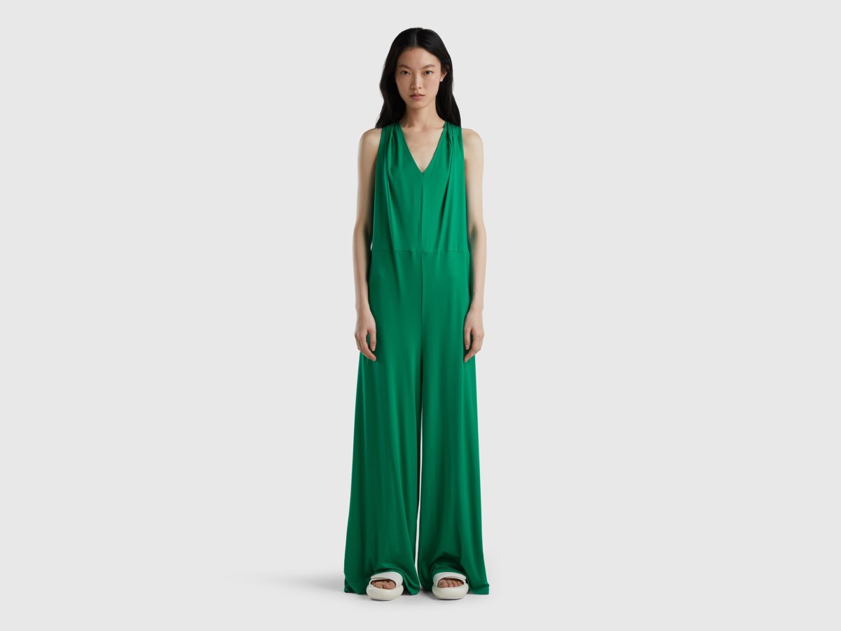 United Colors Of Flowing Jumpsuit With Wide Leg Green Female Benetton Womens JUMPSUITS GOOFASH
