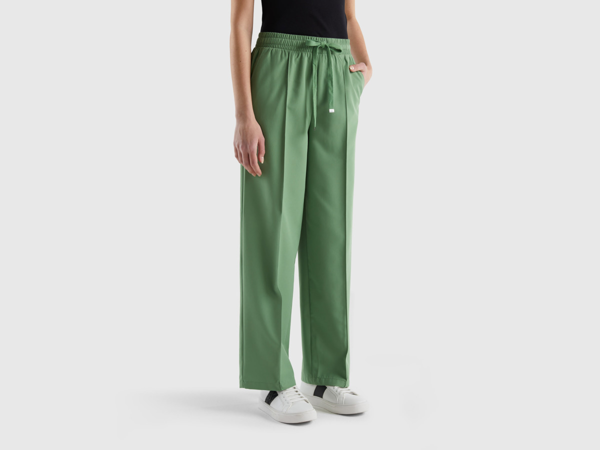 United Colors Of Flowing Trousers With Tunnel Procession Green Female Benetton Womens TROUSERS GOOFASH
