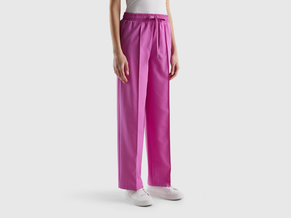United Colors Of Flowing Trousers With Tunnel Train Pink Female Benetton Womens TROUSERS GOOFASH