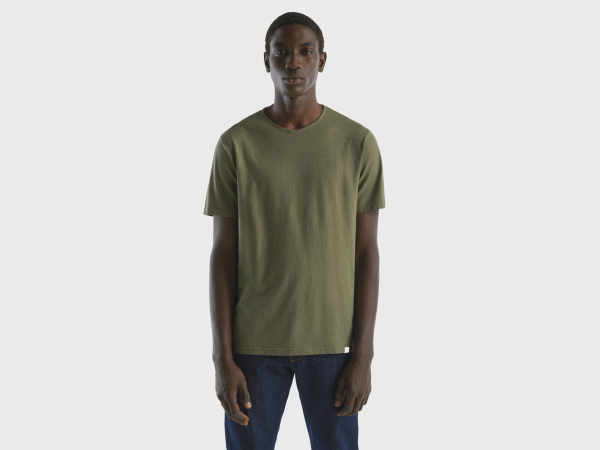 United Colors Of Green T-Shirt Made Of Flamed Military Green Male Benetton Mens T-SHIRTS GOOFASH