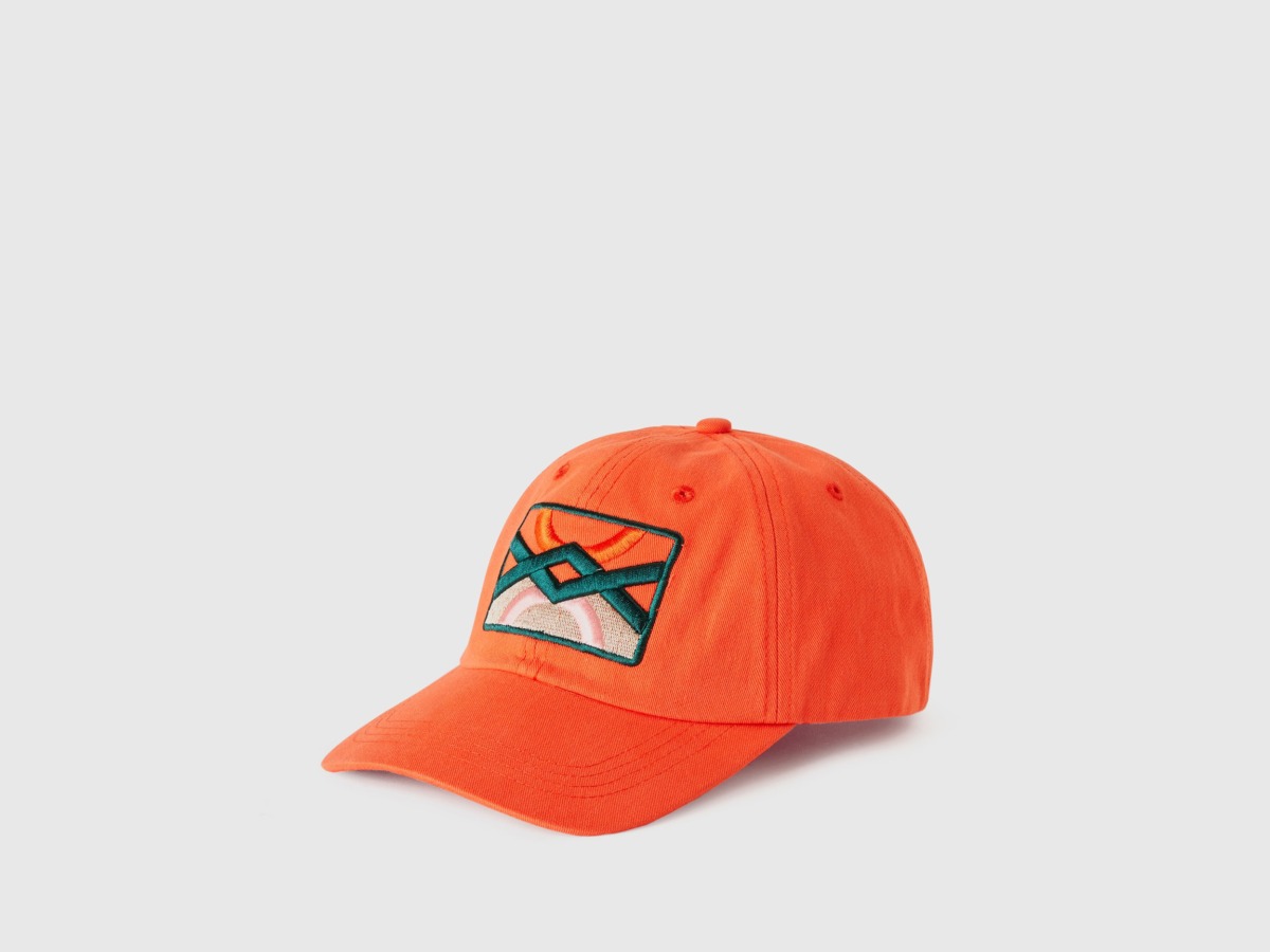 United Colors Of Hat In Orange With Logo Patch Os Orange Male Benetton Mens HATS GOOFASH
