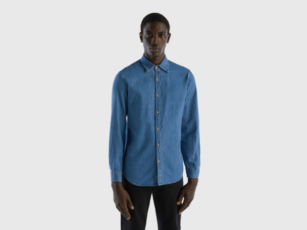 United Colors Of Jeans Shirt In Blue Male Benetton Mens SHIRTS GOOFASH