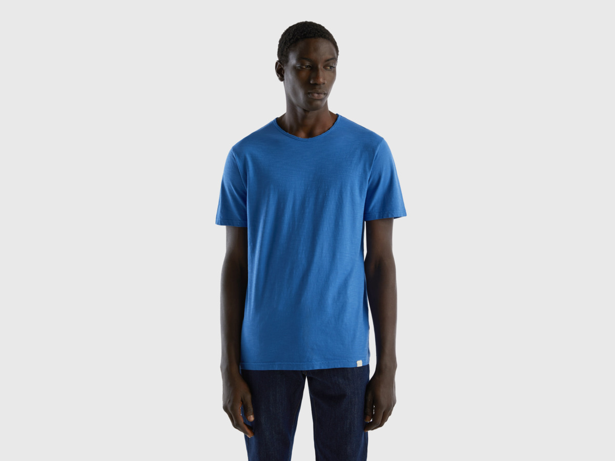 United Colors Of Light Blue T-Shirt Made Of Flamed Light Blue Male Benetton Mens T-SHIRTS GOOFASH
