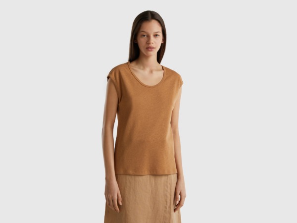 United Colors Of Light Top From Linen Mixture Beige Female Benetton Womens TOPS GOOFASH