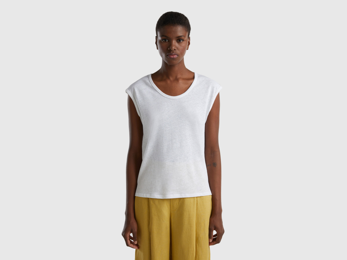 United Colors Of Light Top From Linen Mixture White Female Benetton Womens TOPS GOOFASH