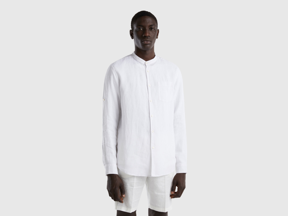 United Colors Of Linen Shirt With Korean Collar White Male Benetton Mens SHIRTS GOOFASH