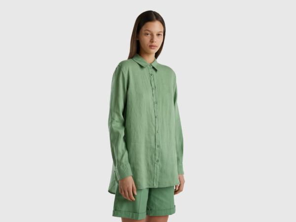 United Colors Of Long Blouse Made Of Pure Linen Green Female Benetton Womens BLOUSES GOOFASH