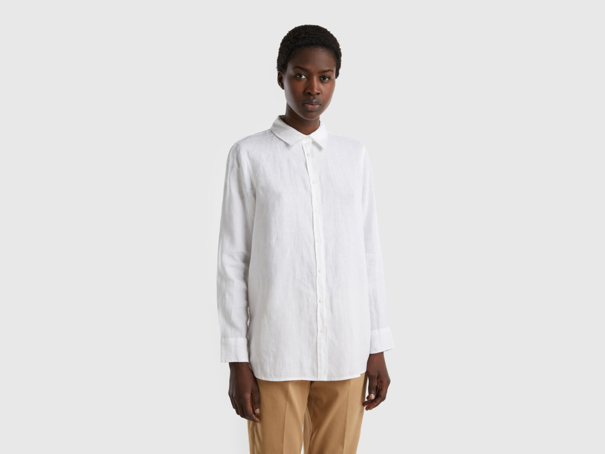 United Colors Of Long Blouse Made Of Pure Linen White Female Benetton Womens BLOUSES GOOFASH