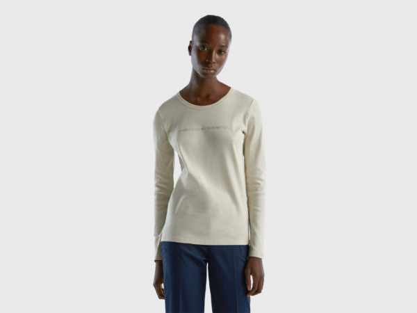 United Colors Of Long Sleeved Beige T-Shirt Made Of Beige Female Benetton Womens T-SHIRTS GOOFASH