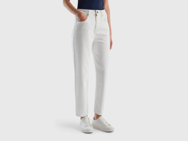 United Colors Of Long Trousers In Mom Fit White Female Benetton Womens TROUSERS GOOFASH
