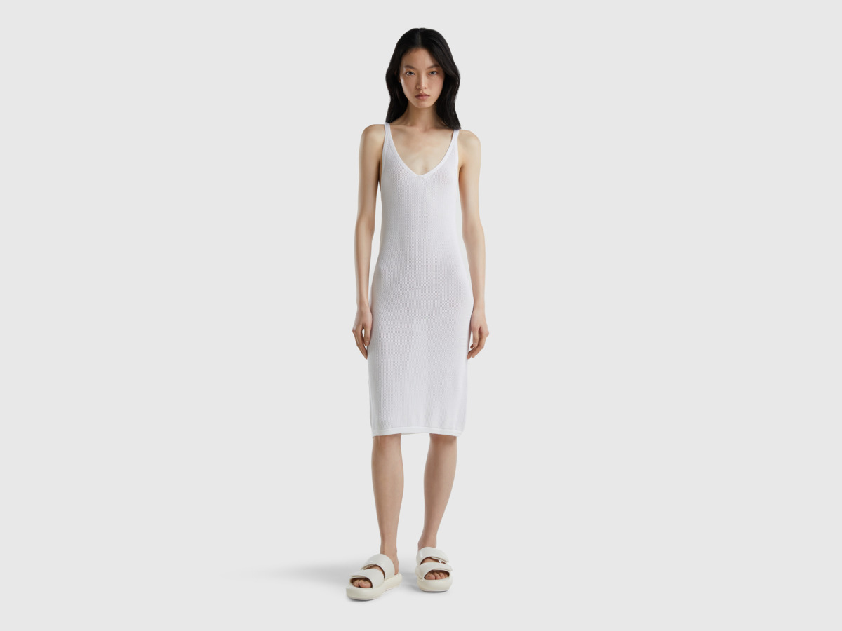 United Colors Of Longuette Dress In White White Female Benetton Womens DRESSES GOOFASH